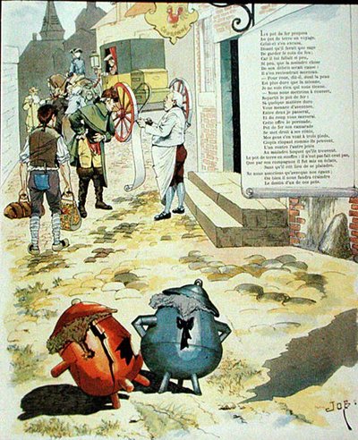 Illustration for The Earthen Pot and the Iron Pot, from Fables by Jean de La Fontaine by Onfray de Breville Job